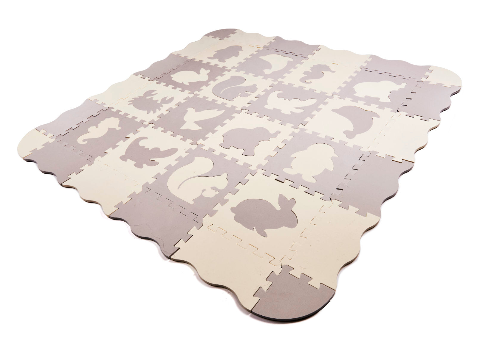 Habszivacs puzzle játszószőnyeg gyerekeknek szürke-ekrü - 36 db, 150 × 150 cm - Játéktündér webáruház