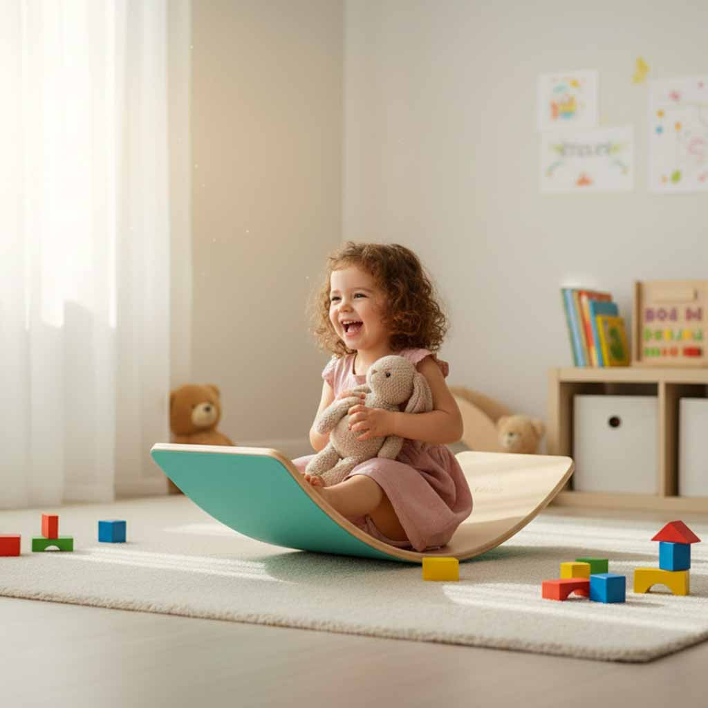 Fa montessori egyensúlyozó deszka/palló, türkiz - LULILO - Játéktündér webáruház