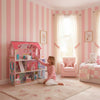 Fa babaház bútorokkal, 70 cm, rózsaszín, LED világítással