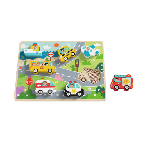 Tooky Toy fapuzzle kirakó járművekkel 8 db-os