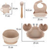 Szilikon étkészlet gyerekeknek, bézs – 9 darabos, rák formájú szett