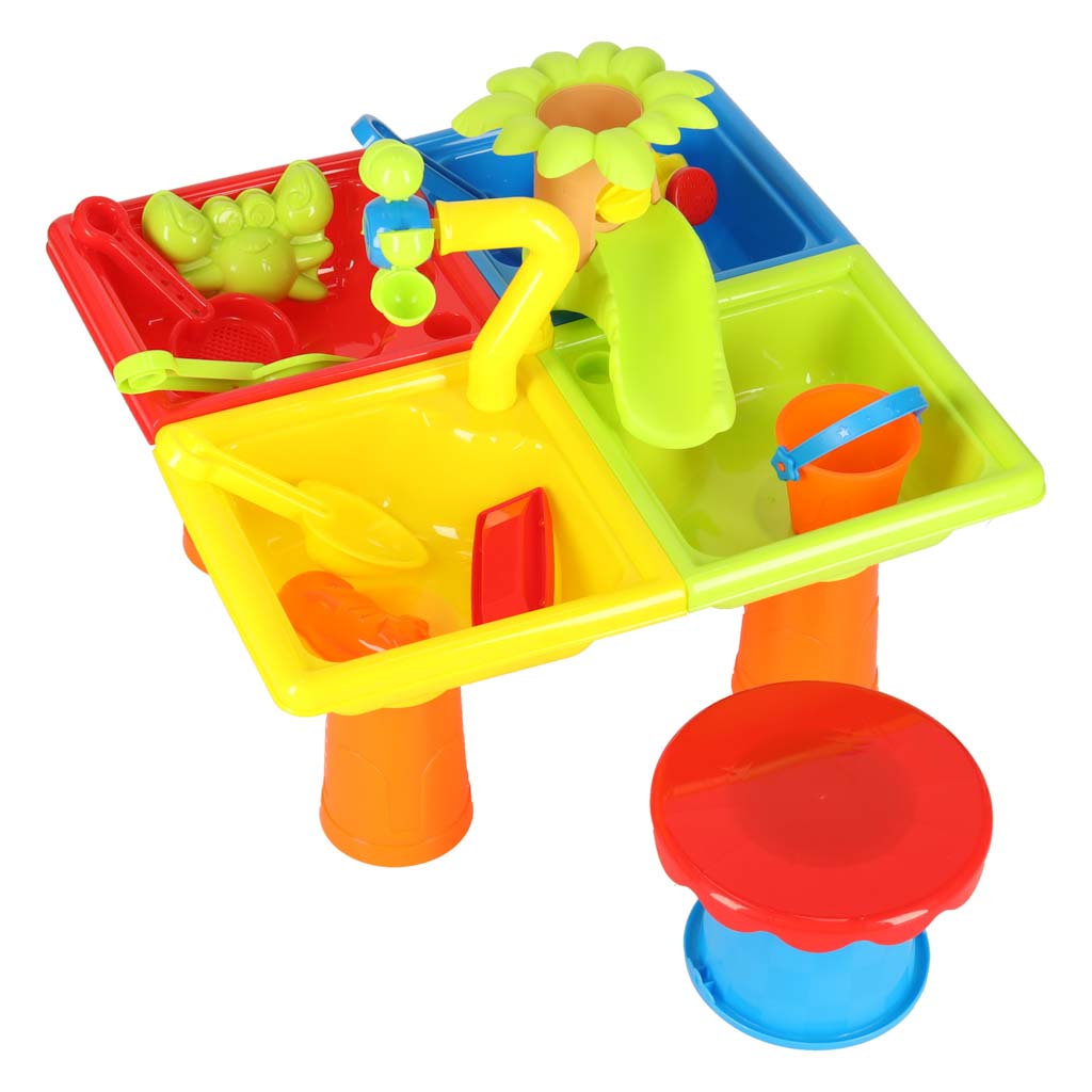 Homok és víz játékasztal kiegészítőkkel és ülőkével - Játéktündér webáruház